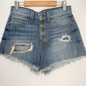 Guess Vintage High-rise Button-fly Distressed Raw Hem Denim Shorts Size 28